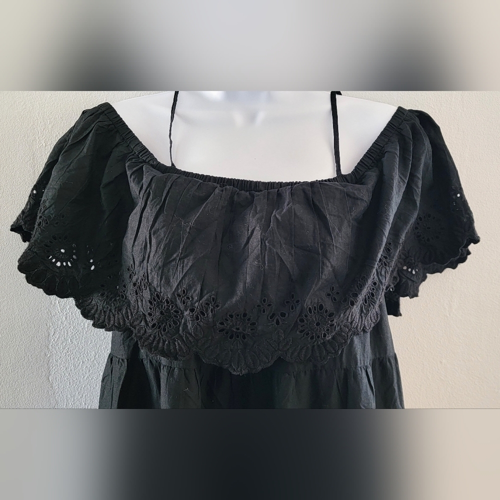 NWOT Wednesday Addams Cotton Old Navy Maxi Swing Dress Off Shoulder Wimsigoth M - Picture 4 of 7